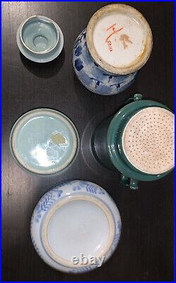 Antique/vintage chinese Asian pottery ceramlcs! Very nice 4pc! Celadon Jar Etc