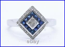 Art Deco Sapphire And Diamonds 14 Kt White Gold Lady Ring Very Nice Details
