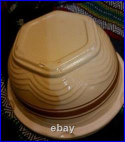 Awesome Antique Crock Mixing Bowl Beige Brown Yellow Ware Very Nice
