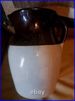 Awesome Antique Crock Pitcher Country Piece Beige Brown Ware Very Nice