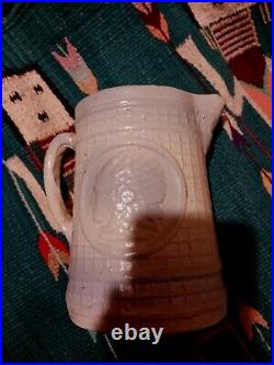 Awesome Antique Indian Chief Crock Pitcher Blue Salt Glaze Very Nice