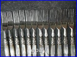 BOXED SET 24 SILVER PLATED & MOTHER OF PEARL FRUIT KNIVES & FORKS very nice lot2