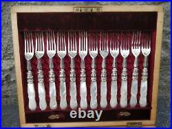 BOXED SET 24 SILVER PLATED & MOTHER OF PEARL FRUIT KNIVES & FORKS very nice lot2