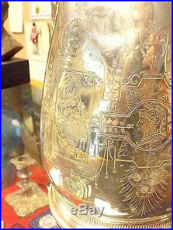 C. 1870 Ornate Egyptian Revival Silver Plated Ice Water Pitcher Very Nice Piece