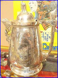 C. 1870 Ornate Egyptian Revival Silver Plated Ice Water Pitcher Very Nice Piece