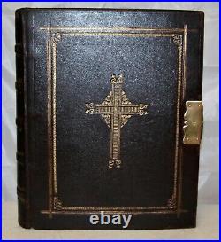 C1850 antique family Catholic Bible Douay Rheims BRASS CLASP very nice