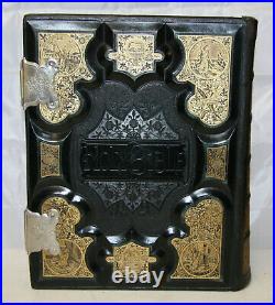 C1875 Large antique family Holy Bible CLASPS very nice