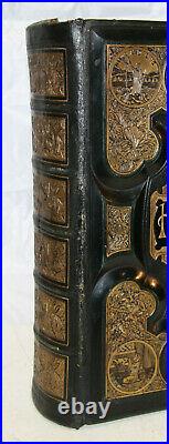 C1875 Large antique family Holy Bible CLASPS very nice