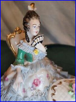 CAPODIMONTE DRESDEN Antique Figurine, Lady and Flutist Scene, VERY NICE