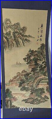 Chinese Vintage Long Scroll Painting Mountain Scenery 68x27 Very Nice