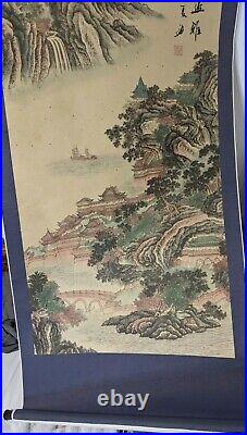 Chinese Vintage Long Scroll Painting Mountain Scenery 68x27 Very Nice