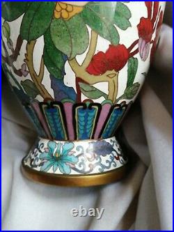 Cloisonne antique japanese vases gold wire. Birds trees flowers very nice 12 in