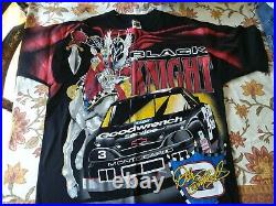 Dale Earnhardt Black Night Rides On All Over Print Shirt LARGE, 1990s VERY NICE