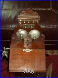 Early Antique JYDSK Telephone Nice Hand Crank Wall-Phone Displays Very Well