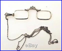 Edwardian Sterling Silver. 925 Lorgnette With 32 Inch Y Chain Very Nice