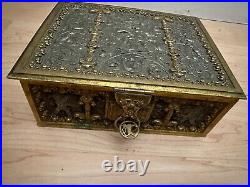 Erhard & Sohne Antique Brass Art Nouveau Stamped Jewelry Box. Very Nice