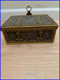 Erhard & Sohne Antique Brass Art Nouveau Stamped Jewelry Box. Very Nice