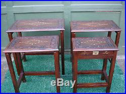 Furniture Nesting Tables 4 Ornately Carved Tables Brass Inlaid Design Very Nice