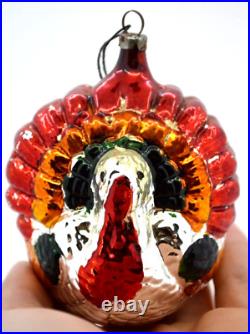 German Antique Glass Double Sided Turkey Christmas Ornament MUST SEE. VERY NICE