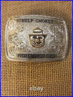 Gist Silversmith's Smokey the Bear US Forest Service Belt Buckle VERY NICE