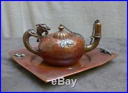 Gorham Co very nice cigar lamp on tray, sterling silver on copper U. S. A. Dragon