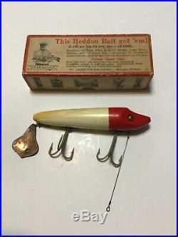 HEDDON Musky Red Head White Flap tail WithCorrect Brush Box Very Nice Lot H-14