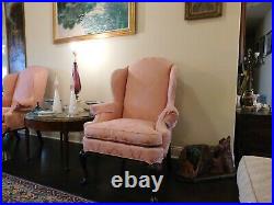 Hickory Chair Company Queen Anne Style 46 Wingback Chairs Carved Legs Very Nice