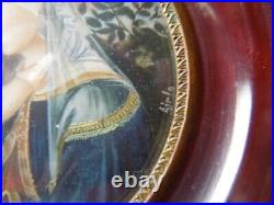 J 4457 ANTIQUE VERY NICE MINIATURE PAINTING Virgin Mary & Baby Jesus AMBER SEE D