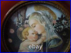 J 4457 ANTIQUE VERY NICE MINIATURE PAINTING Virgin Mary & Baby Jesus AMBER SEE D
