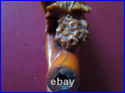 J2689 Antique French Elf Amber Pipe Very Nice Carved Rare See Decrip