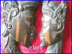J5477 Antique/vtg Asian Very Nice Carved Coromandel Figurines See Descrip