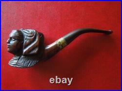 J5523 Antique Very Nice Carved Womans Head Tabacco Pipe Glass Eyes See Descr