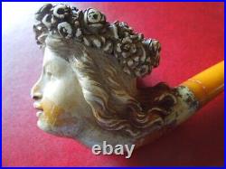 J5570 Antique Very Nice Meerschaum Amber Womans Head Tabacco Pipe See Descr