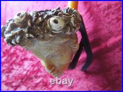 J5570 Antique Very Nice Meerschaum Amber Womans Head Tabacco Pipe See Descr