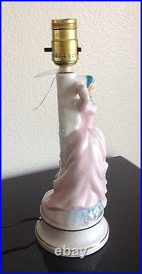 LAMP Pastel Porcelian Lady Girl Figurine Vtg 40's Shabby Chic Working Very Nice