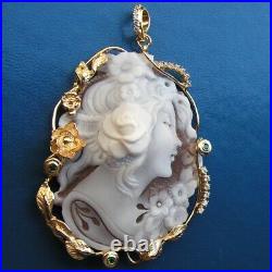 LARGE, ANTIQUE ITALY SHELL CAMEO, FLORA Lovely soft colors, very nice engraved