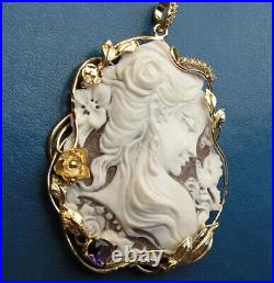 LARGE, ANTIQUE ITALY SHELL CAMEO, FLORA Lovely soft colors, very nice engraved