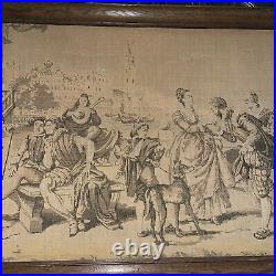 Large Antique Framed Wall Tapestry Stitched Very Nice! 61 x 22