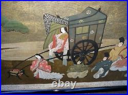 Large Antique Japanese Horizontal Painting Asian Very Nice