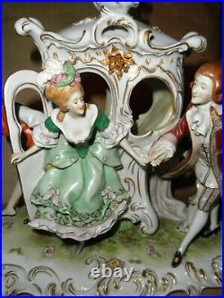 Large German Sitzendorf Dresden Style Porcelain Sedan Chair Figurine, Very Nice
