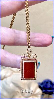 Nice Antique Gold-Filled Onyx, Bloodstone Reversible Fob Pendant With Chain