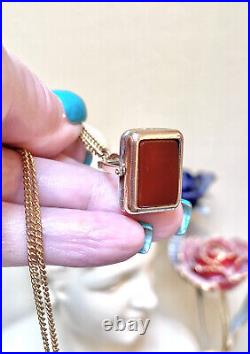 Nice Antique Gold-Filled Onyx, Bloodstone Reversible Fob Pendant With Chain