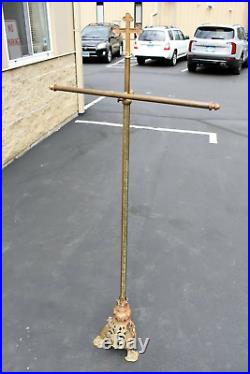 Nice Older Antique Banner Stand, All Brass, Very Ornate Base (CU339) chalice co