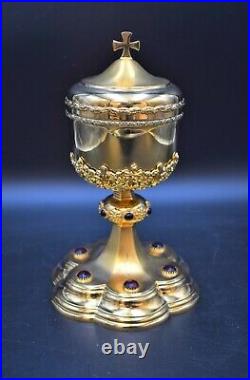+ Nice Older Antique Cup Sterling Ciborium with Red Stones + Very Ornate (CU416)