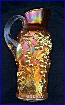 Northwood Grape Arbor Carnival Glass 6 Piece Water Set, Marigold Very Nice