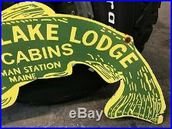 OLD PARLIN LAKE & LODGE LARGE, DOUBLE SIDED PORCELAIN SIGN (36x 9) VERY NICE