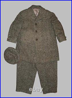 Old Antique Vtg 1940s 3 Pc Boys Suit Wool Tweed Jacket Pants and Hat Very Nice