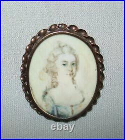 Old Antique Vtg 19th C 1810s Portrait Miniature of Lady Very Nice Brooch Setting