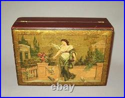 Old Antique Vtg 19th C School Girl Writing Box Academy Decorated Very Nice