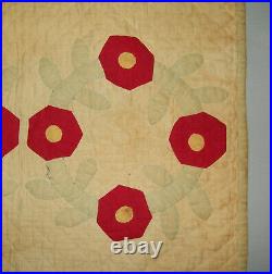 Old Antique Vtg Ca 1890s Double Rose Wreath Doll Size Quilt 16.5 X 20 Very Nice
